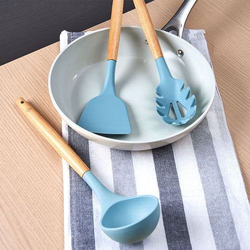 Kitchen Utensil Set, Nonstick Silicone with Wooden Handle and Utensil  Holder for Nonstick Cookware, Heat Resistant Silicone, Kitchen Gadgets, Kitchen  Tools, Accessories 